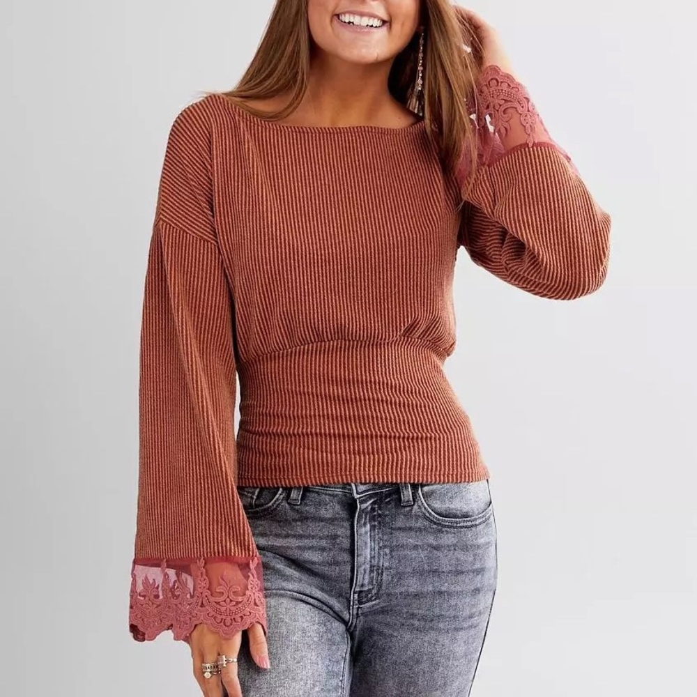 BKE gimmicks washed rib knit top in rust (XS) - Picture 1 of 8